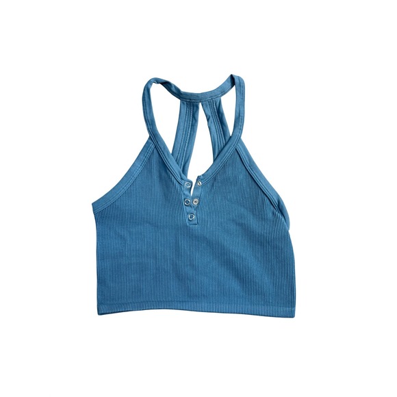 FP Movement Tops - FP Movement Free People Blue Ribbed Crop Tank Top Snap Front Racerback Size M